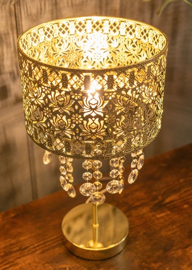 ValueLights Enna Gold Metal Table Lamp (40cm x 22cm x 22cm)
