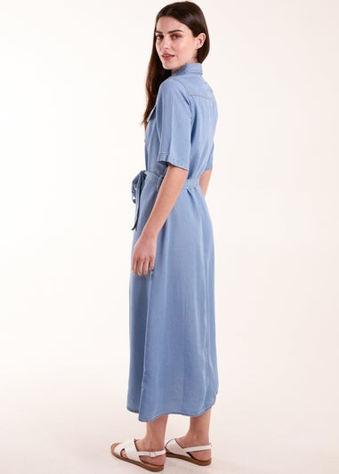 Blue Vanilla Blue Tencel Button Front Midi Shirt Dress