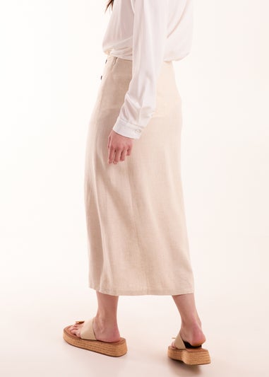 Blue Vanilla Stone Linen Button Front Midi Skirt