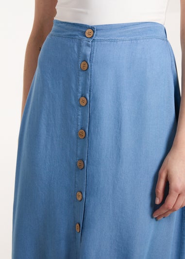 Blue Vanilla Blue Tencel Button Front Midi Skirt