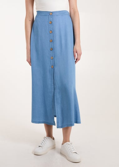 Blue Vanilla Blue Tencel Button Front Midi Skirt