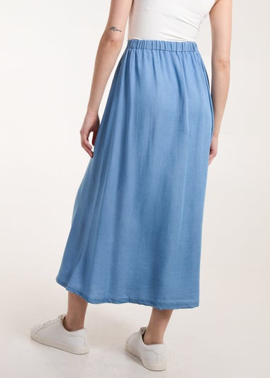 Blue Vanilla Blue Tencel Button Front Midi Skirt