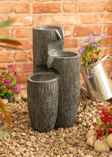 ValueLights Grey Logs Design Solar Water Fountain (47cm x 27cm x 27cm)