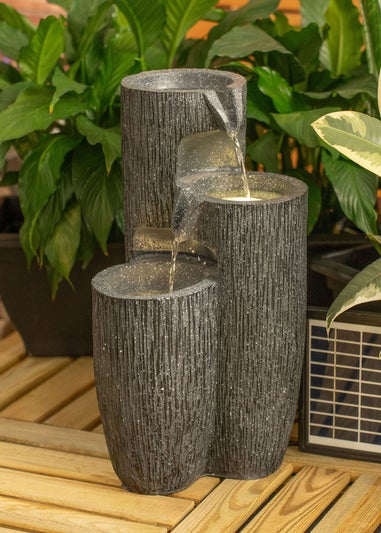 ValueLights Grey Logs Design Solar Water Fountain (47cm x 27cm x 27cm)