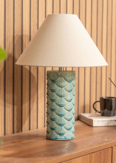 ValueLights Athena Blue Ceramic Table Lamp (42cm x 32cm x 32cm)