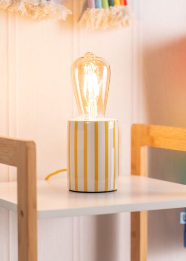 ValueLights Yellow Stripe Ceramic Table Lamp Base (11cm x 8cm x 8cm)