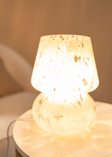 ValueLights Beau White Confetti Glass Table Lamp (25.5cm x 19cm x 19cm)