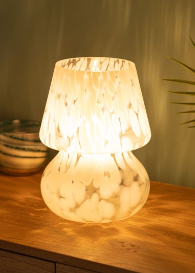 ValueLights Beau White Confetti Glass Table Lamp (25.5cm x 19cm x 19cm)