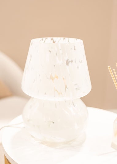 ValueLights Beau White Confetti Glass Table Lamp (25.5cm x 19cm x 19cm)