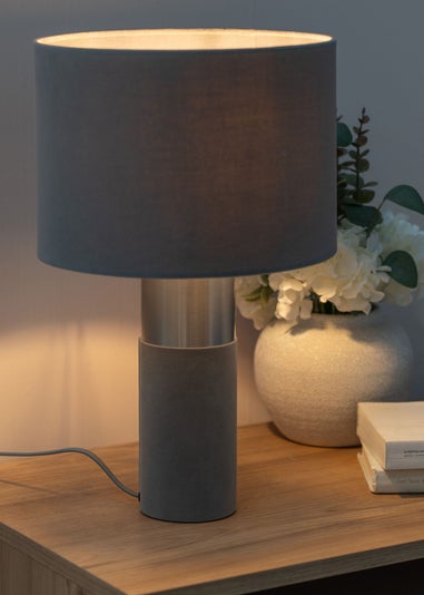 ValueLights Alexa Grey Velvet Table Lamp (45cm x 28.5cm x 28.5cm)