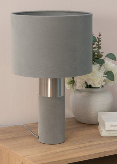 ValueLights Alexa Grey Velvet Table Lamp (45cm x 28.5cm x 28.5cm)