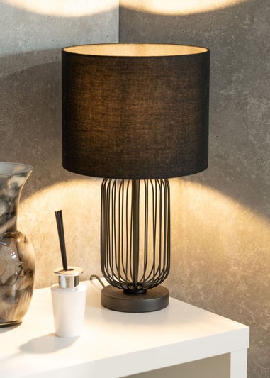 ValueLights Gabbia Black Metal Table Lamp (44.5cm x 25cm x 25cm)