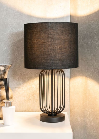 ValueLights Gabbia Black Metal Table Lamp (44.5cm x 25cm x 25cm)