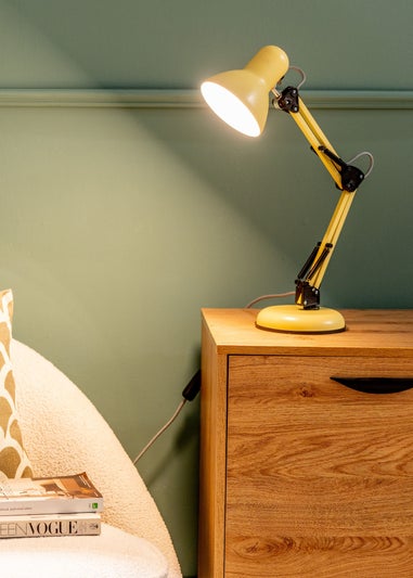 ValueLights Frankie Yellow Metal Desk Lamp (40cm x 37cm x 15.5cm)