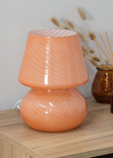 ValueLights Beau Pink Swirl Glass Table Lamp (25.5cm x 19cm x 19cm)