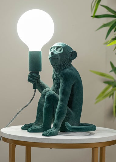 ValueLights George Green Velvet Monkey Table Lamp