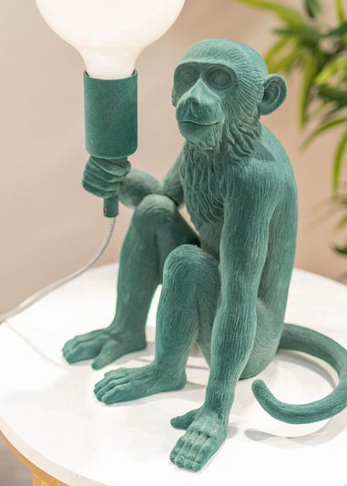 ValueLights George Green Velvet Monkey Table Lamp (29cm x 25cm x 24cm)