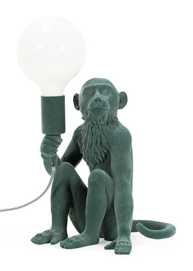 ValueLights George Green Velvet Monkey Table Lamp