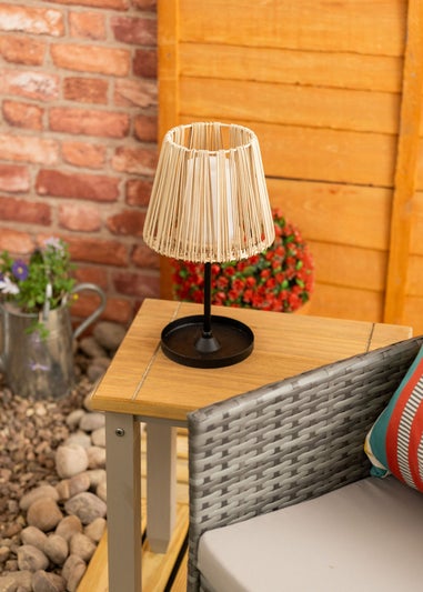 ValueLights Brown Rattan Solar Table Lamp (32cm x 18cm x 18cm)