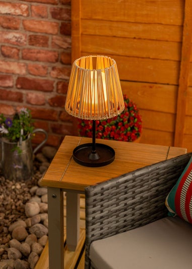 ValueLights Brown Rattan Solar Table Lamp (32cm x 18cm x 18cm)