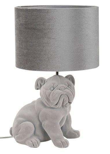 ValueLights Billy Grey Velvet Bulldog Table Lamp (46.5cm x 28cm x 28cm)