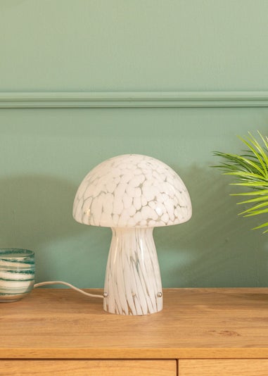 ValueLights Beau White Mushroom Confetti Glass Table Lamp (28cm x 22cm x 22cm)