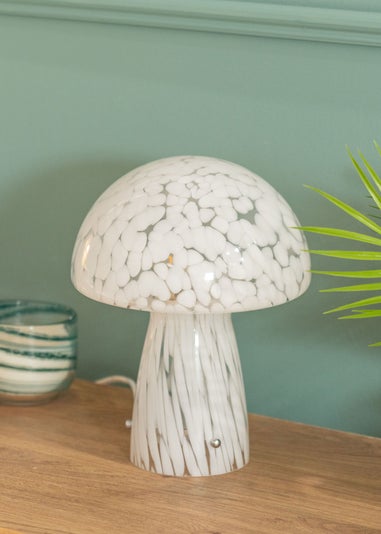 ValueLights Beau White Mushroom Confetti Glass Table Lamp (28cm x 22cm x 22cm)