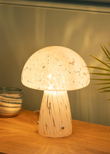 ValueLights Beau White Mushroom Confetti Glass Table Lamp (28cm x 22cm x 22cm)