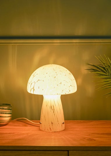 ValueLights Beau White Mushroom Confetti Glass Table Lamp (28cm x 22cm x 22cm)