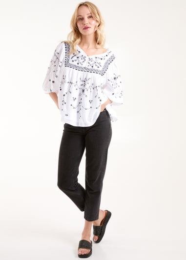 Blue Vanilla Ivory Embroidered All Over Blouse