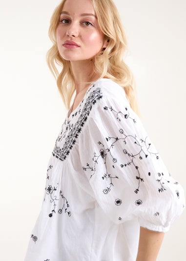 Blue Vanilla Ivory Embroidered All Over Blouse