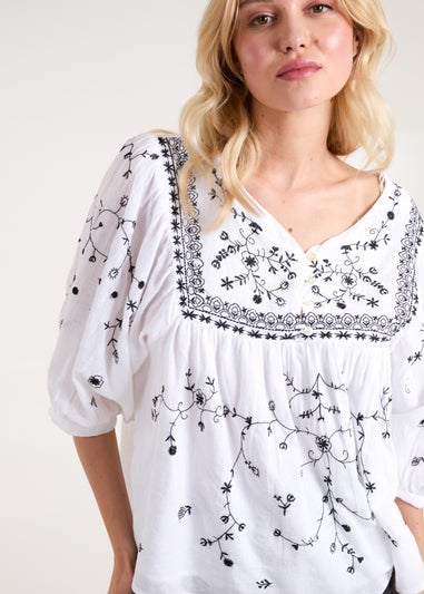 Blue Vanilla Ivory Embroidered All Over Blouse