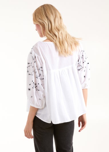 Blue Vanilla Ivory Embroidered All Over Blouse