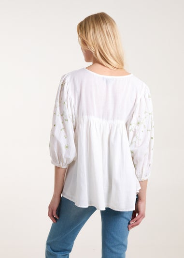 Blue Vanilla White Embroidered All Over Blouse