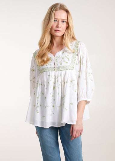 Blue Vanilla White Embroidered All Over Blouse