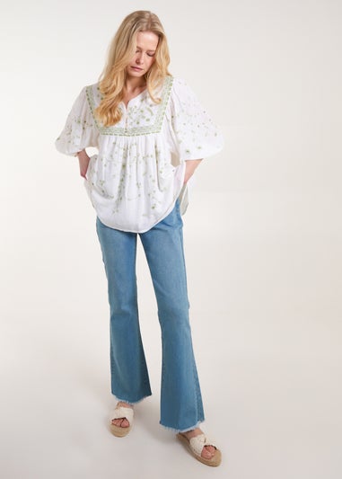 Blue Vanilla White Embroidered All Over Blouse