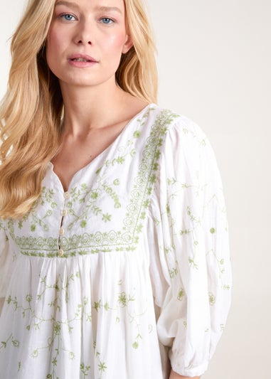 Blue Vanilla White Embroidered All Over Blouse