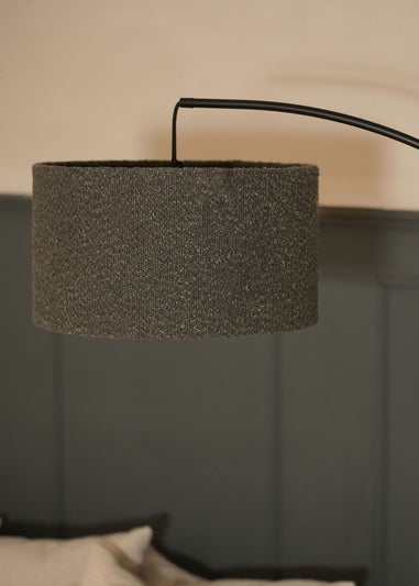 ValueLights Preto Black Metal Floor Lamp Charcoal Boucle Shade (157cm x 33cm)