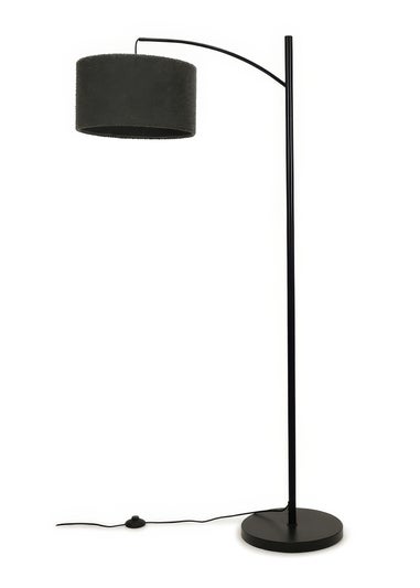 ValueLights Preto Black Metal Floor Lamp Charcoal Boucle Shade (157cm x 33cm)