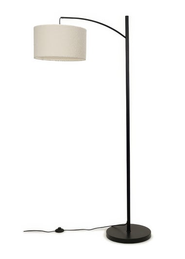 ValueLights Preto Cream Metal Floor Lamp Cream Boucle Shade (157cm x 33cm)