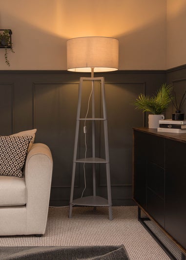 ValueLights Hiru Grey 3 Tier Shelf Floor Lamp Grey Shade (138cm x 44cm x 44cm)