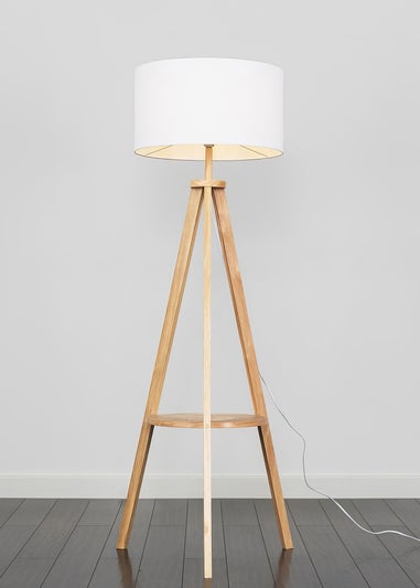 ValueLights Morrigan Light Wood Tripod Floor Lamp White Shade (147cm x 45cm)