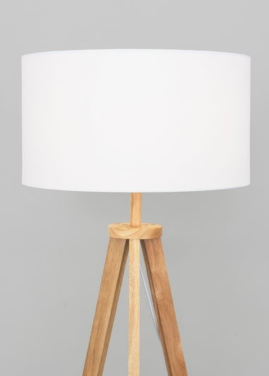 ValueLights Morrigan Light Wood Tripod Floor Lamp White Shade (147cm x 45cm)