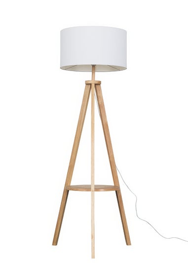 ValueLights Morrigan Light Wood Tripod Floor Lamp White Shade (147cm x 45cm)