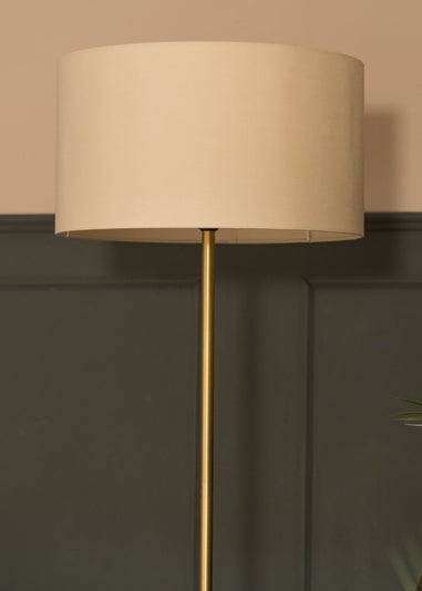 ValueLights Tavel Brushed Gold Floor Lamp Natural Shade (132.5cm x 14cm x 35cm)