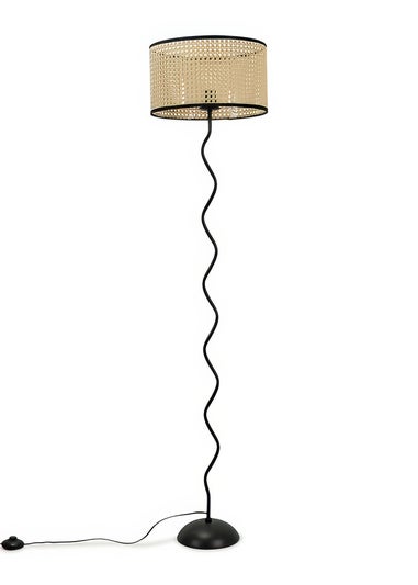 ValueLights Wiggle Black Metal Floor Lamp Cane Shade (152cm x 35cm)