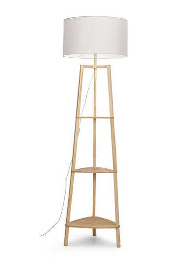 ValueLights Hiru Natural Wood 3 Tier Shelf Floor Lamp (25cm x 47cm x 47.5cm)