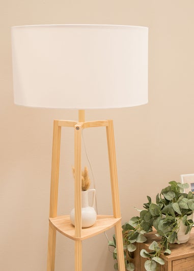 ValueLights Hiru Natural Wood 3 Tier Shelf Floor Lamp (25cm x 47cm x 47.5cm)