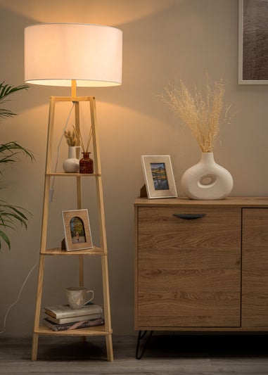 ValueLights Hiru Natural Wood 3 Tier Shelf Floor Lamp (25cm x 47cm x 47.5cm)