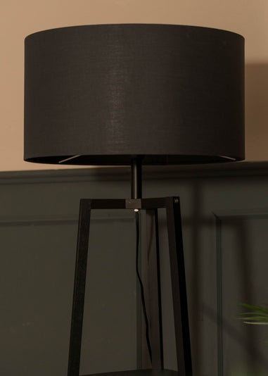 ValueLights Hiru Matt Black 3 Tier Shelf Floor Lamp Black Shade (25cm x 47.5cm x 47.5cm)